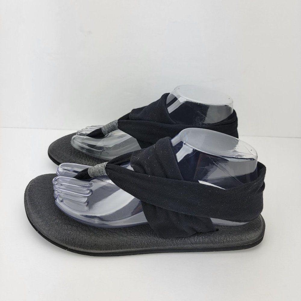 Sanuk Womens Size 8M Black Classic Yoga Slingback Fabric Thong Sandals 0914